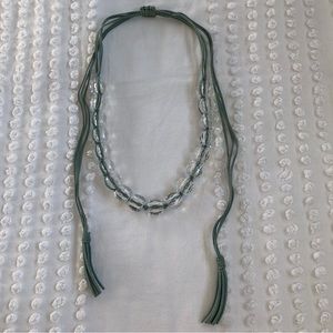Anthropologie Lucite Clear Chunky Beaded Necklace Suede Cord